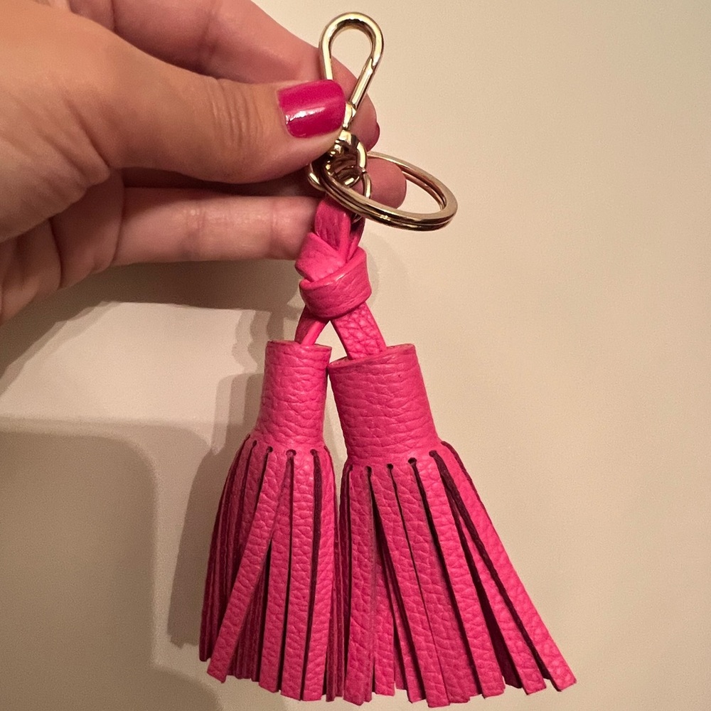 Kate Spade Barbie pink purse/bag charm and /or keychain- leather tassels